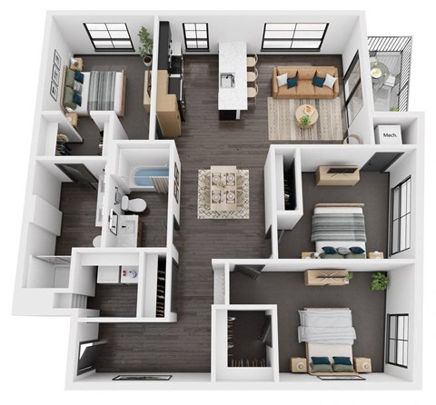 Floor plan for 3 beds, 2 baths, 1371 sqft
